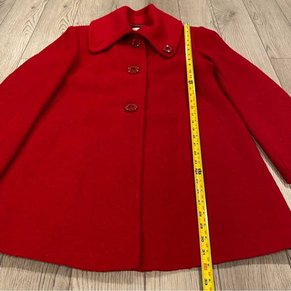 Larry Levine Wool Blend Coat Women’s Size M Red Funnel Neck Button Down Pockets - Picture 10 of 15